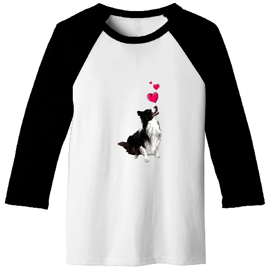 Border Collie Dog and Hearts cute dog motif Baseball Tees