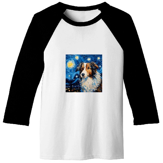 Australian Shepherd Starry Night For Dog Mom Dog Dad Baseball Tees