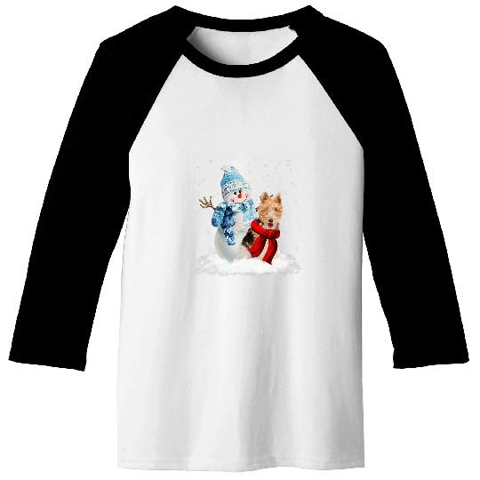 Funny Wire Fox Terrier Christmas Snowman Christmas Pajama Baseball Tees