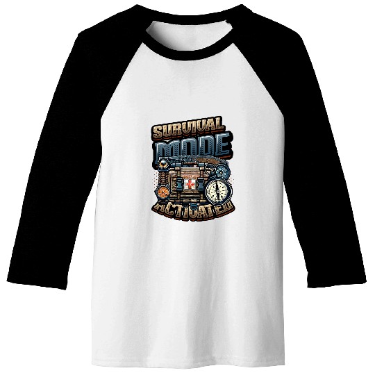 Explore Wilderness Campfire Hiking Adventure Survival Mode 1 Baseball Tees