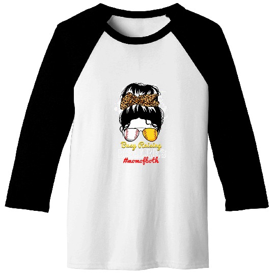 Busy Raising Ballers Baseball Softball Messy Bun Mom Of Both Baseball Tees