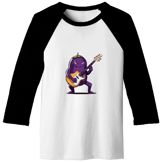 Eggplant playing Electric Guitar Eggplant Guitarist Baseball Tees