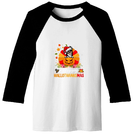 Chihuahua Hallothanksmas Halloween Thanksgiving Christmas Baseball Tees