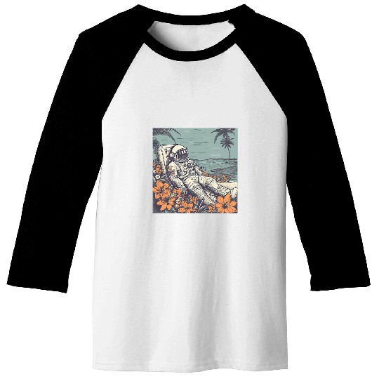 Astronaut Relaxing On a Tropical Beach Planet Baseball Tees