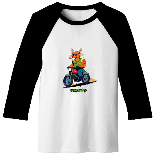Happy Holidays Funny Christmas Motorcycle Biker Rudolph Baseball Tees