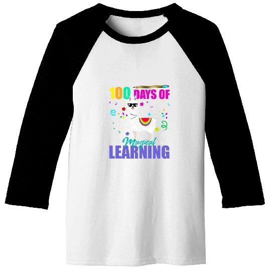 100 Days Of Magical Learning Llama Funny Teacher Student Baseball Tees