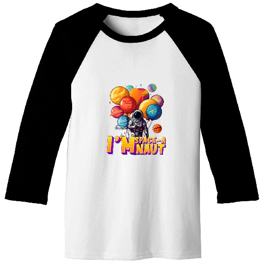 Astronaut Holding Planet Balloons Boys Girls Stem Kids Baseball Tees