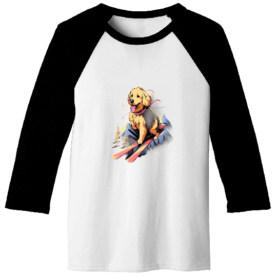 Golden Retriever Skiing Dog Skier Skis Winter Snow Baseball Tees