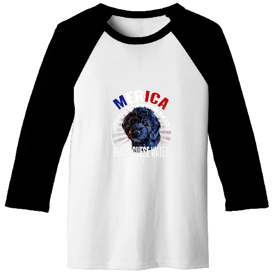Dogs 365 Merica Portuguese Water Dog American Flag USA Baseball Tees