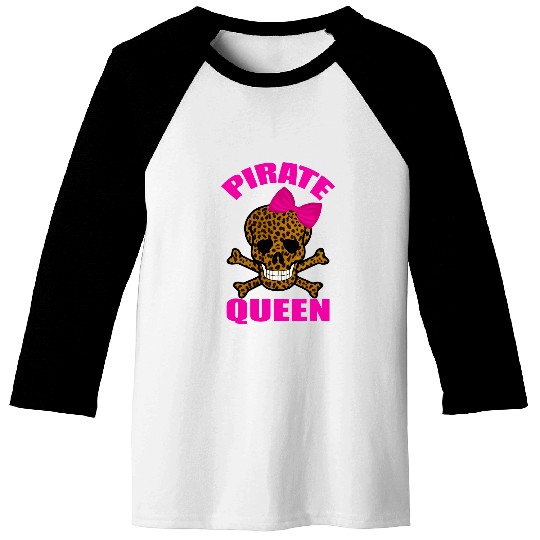 Leopard Print Pink Bow Pirate Queen Skull And Crossbones Baseball Tees