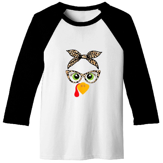 Thanksgiving Turkey Face Leopard Print Glasses Women Girls 26 Baseball Tees