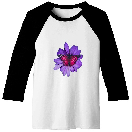 Purple Pink Butterfly Wings Lilac Flower Petal Graphic Print Baseball Tees