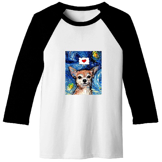 Chihuahua Love Thought Bubble Starry Night Dog Art by Aja Baseball Tees