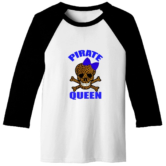Leopard Print Blue Bow Pirate Queen Skull And Crossbones Baseball Tees