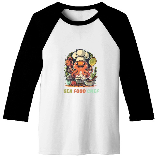 Funny Octopuss chef Sea food chef Baseball Tees