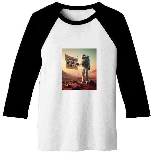 Astronaut On Mars American Flag Baseball Tees