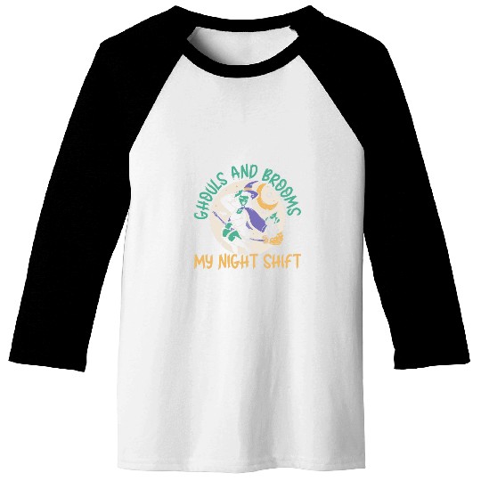 Ghouls and Brooms My Night Shift School Janitor Halloween Baseball Tees
