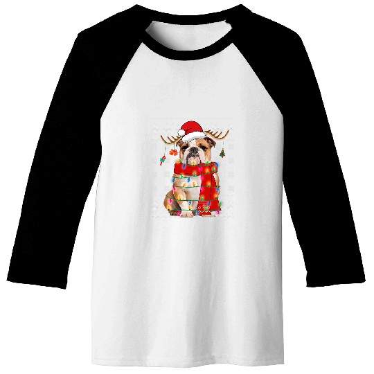 english bulldog dog christmas light puppy pet lover Baseball Tees