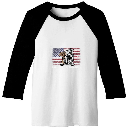 English Bulldog Dad With Proud American Flag Dog Lover Gift Baseball Tees
