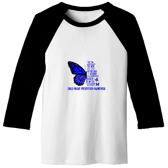 Im The Storm Strong Butterfly Blue Child Abuse Prevention Baseball Tees