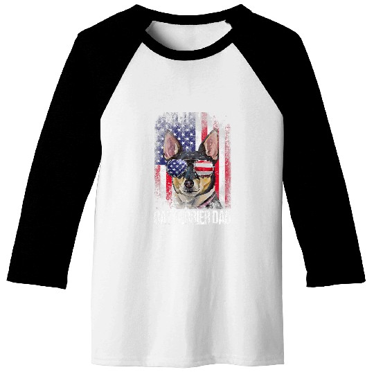Dog Rat Terrier Dad With Proud American Flag Dog Lover Baseball Tees