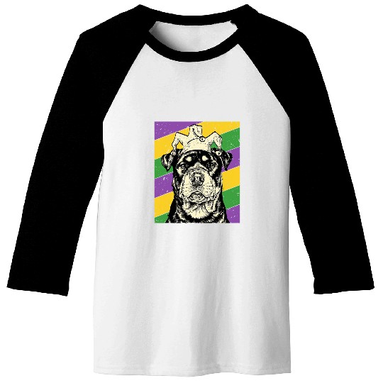 Dog Rottweiler Jester Funny Mardi Gras Dog Mom or Dad Baseball Tees