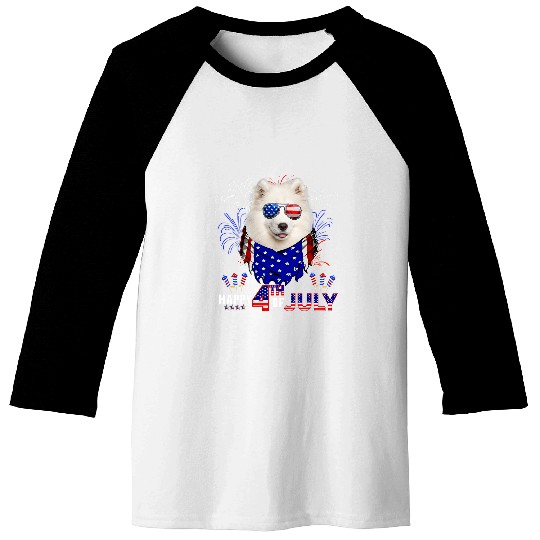 Dog Samoyed Happy 4th Of July American Flag Samoyed Dog Sunglasses Baseball Tees