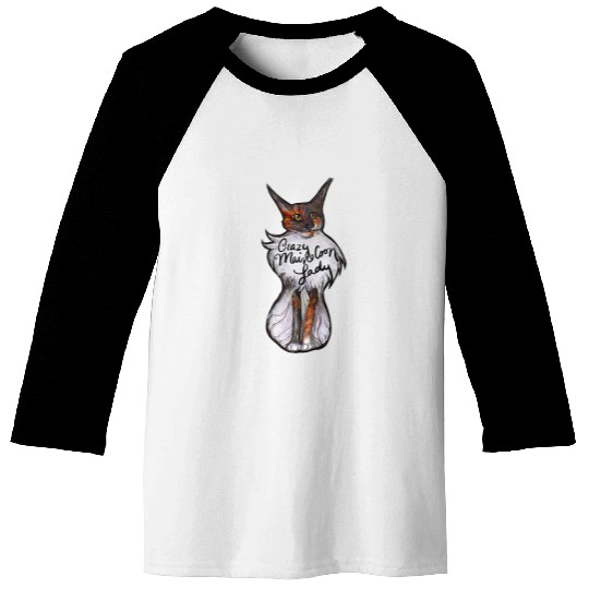 crazys Maine Coon Lady Cat Art Baseball Tees