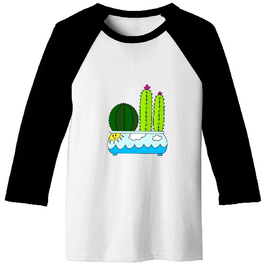Cacti Arrangement In Sunny Ocean Pot Baseball Tees
