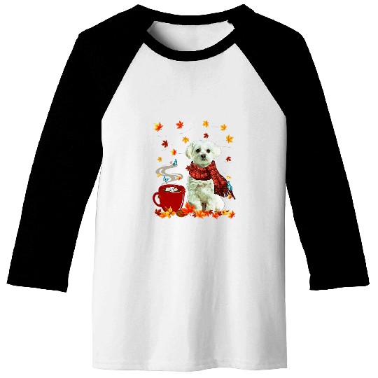 Dog Maltese Fall Chocolate Hot Funny Dog Autumn Baseball Tees