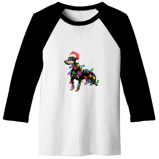 Dog Doberman Santa Christmas Tree Lights xmass Boys Dog Dogmas182 Baseball Tees