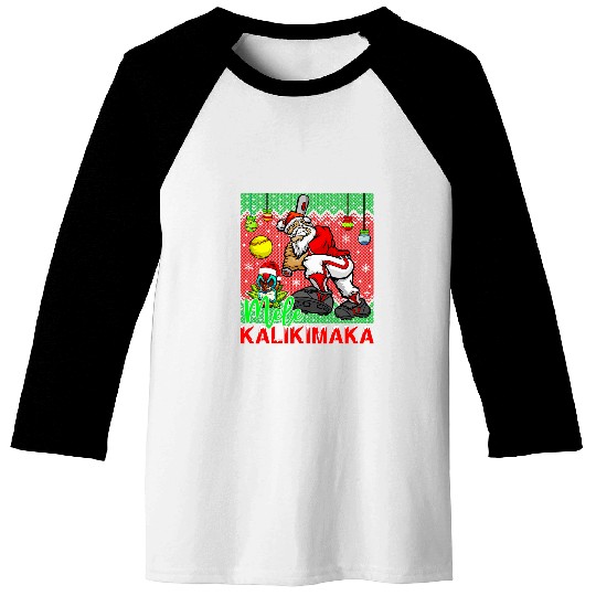 Mele Kalikimaka Hawaiian xmass Santa Playing Softball Lover Baseball Tees