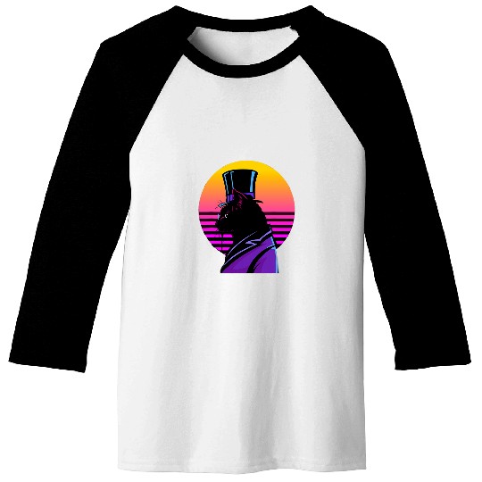 Cat in Purple Tuxedo Top Hat and Eye Glass in Sunset Baseball Tees