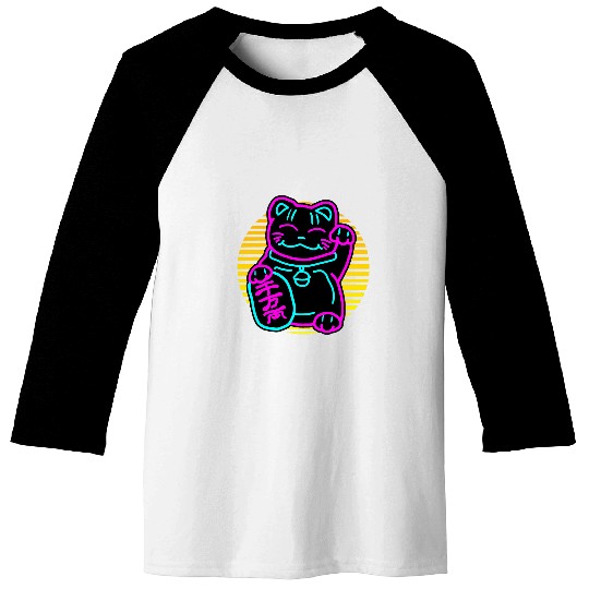 Cute Cat Maneki Neko Japanese Art Welcome Kitten Baseball Tees