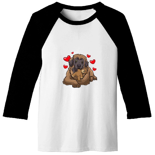 Leonberger Dog with stuffed animal and hearts Baseball Tees