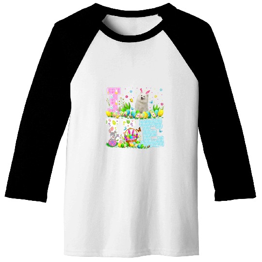 Easter Egg Hunting Love American Eskimo Dog Easter Sunday Baseball Tees