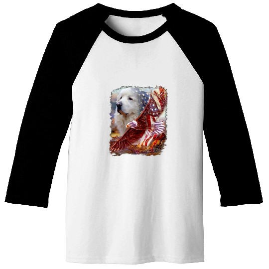 Great Pyrenees Dog Eagle American Flag 4th July Independence Baseball Tees