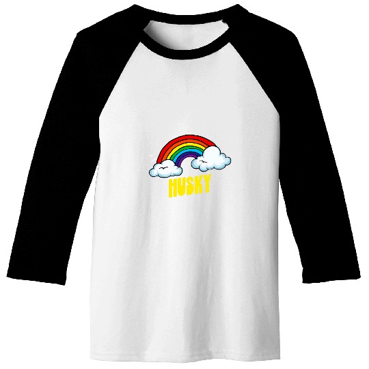 Dog Husky Cute Funny Sarcastic Retro Vintage 80s Rainbow Baseball Tees