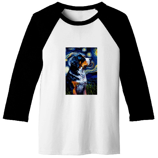 Greater Swiss Mountain in Starry Night Painting Dog Mom Dad 1 Baseball Tees