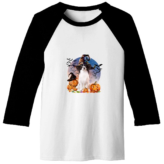 Dog Papillon Halloween Papillon Jack O Lantern Pumpkin Moon 79 Baseball Tees