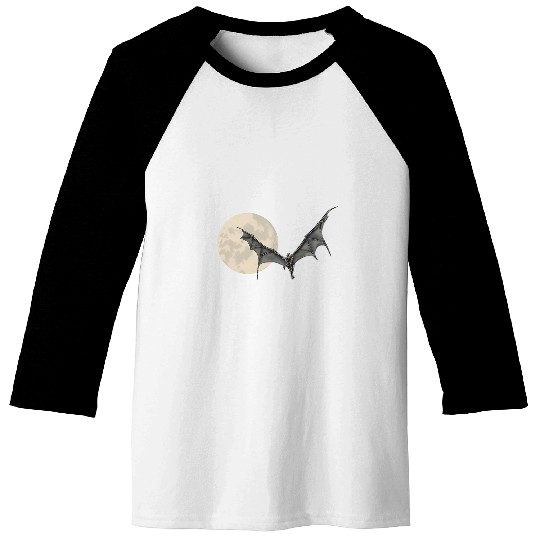 Cool Art Bat and Full Moon Gothic Halloween Bat Baseball Tees