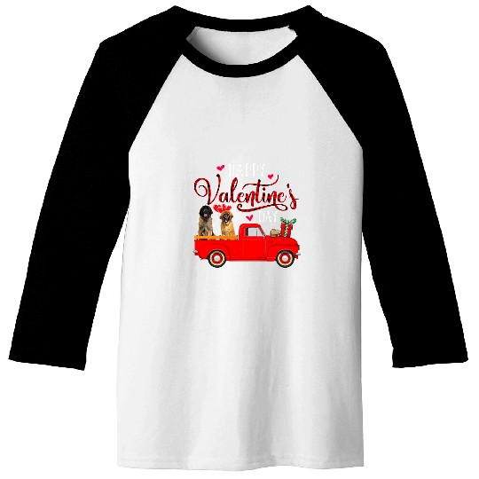 Happy Valentines Day Funny Red Plaid Truck Leonberger Lover Baseball Tees