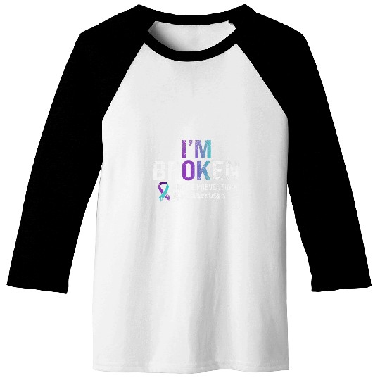 Im Ok Broken Teal Purple Ribbon suicides Prevention Awareness Baseball Tees