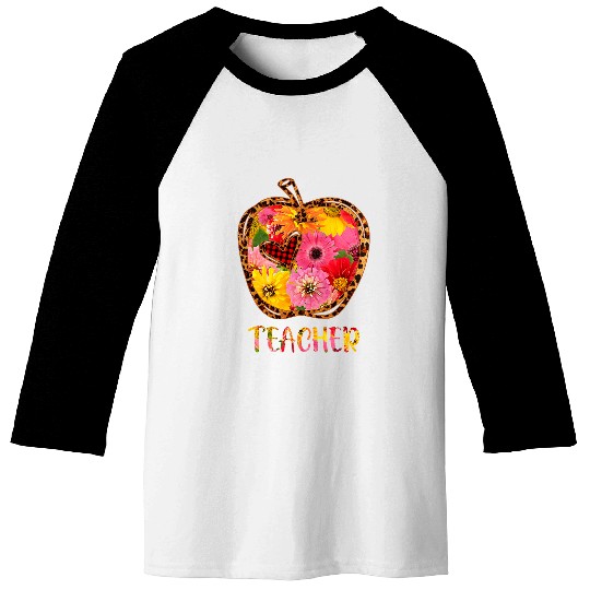 Cool Teacher Apple Flower Leopard Art Teacher Baseball Tees