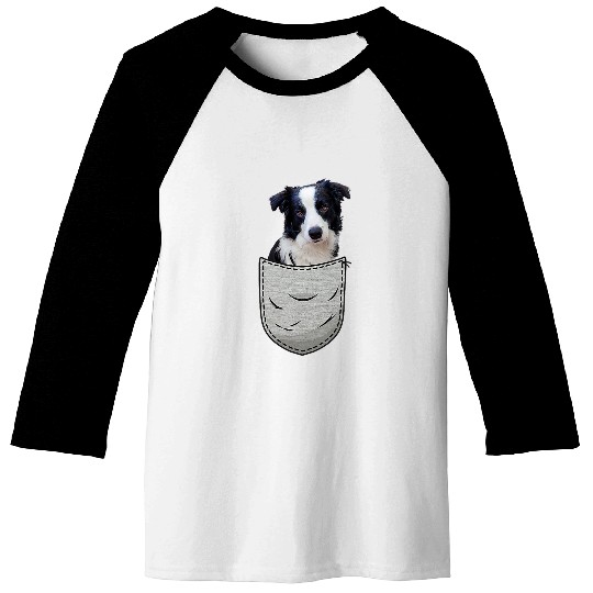 Border Collie in the chest pocket  Pocket for dog owners Baseball Tees