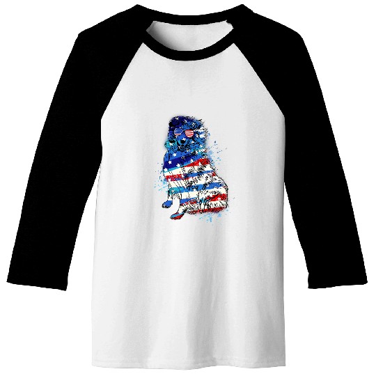 Cute Border Collie Dog Watercolor 4th Of July Baseball Tees
