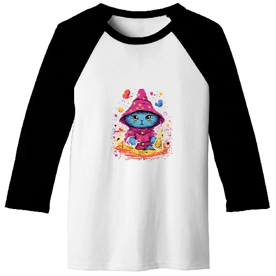 Cute Magician Cat Sorcerer Wizard Kawaii Anime Cat Baseball Tees