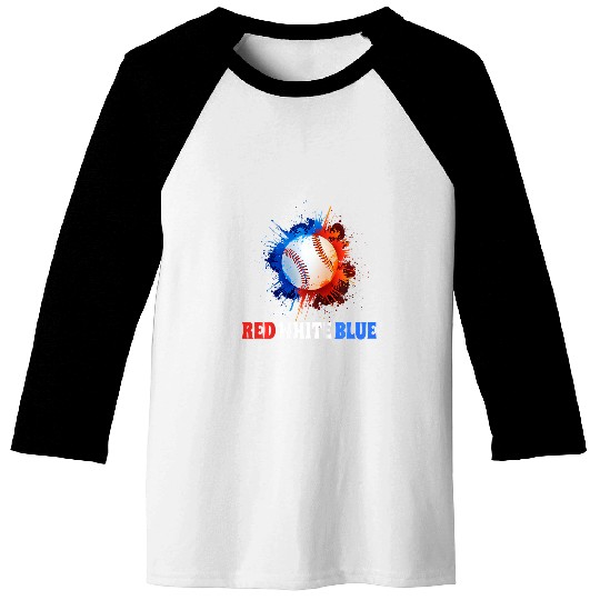 Kids Baseball 4th Of July American Flag Red White Blue Splash USA Baseball Tees