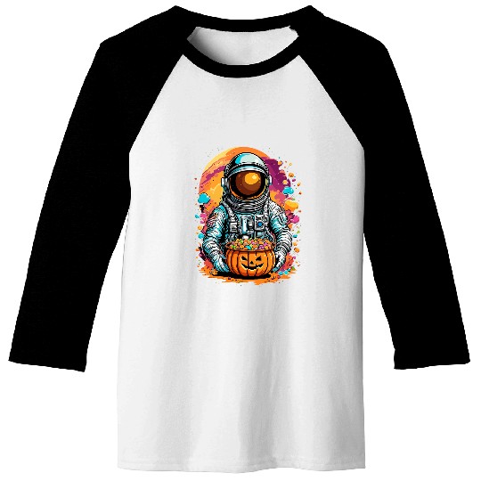 Funny Astronaut Trick or Treat Pumkin Candy Happy Halloween Baseball Tees