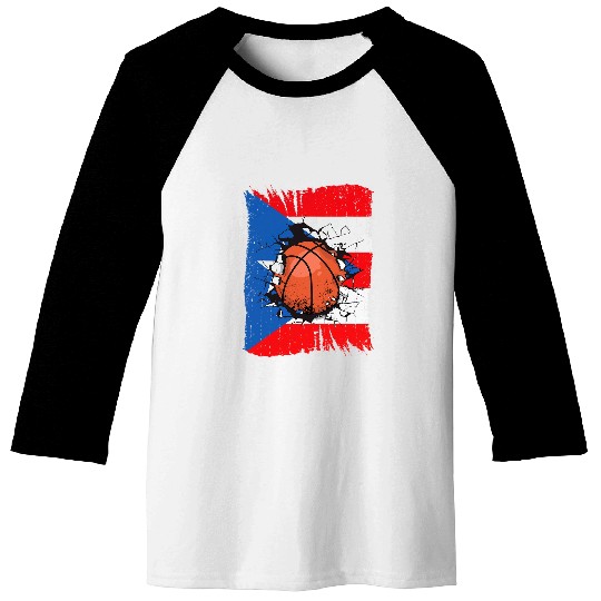 Basketball Team Puerto Rico Fan Splintered Puerto Rican Flag Baseball Tees